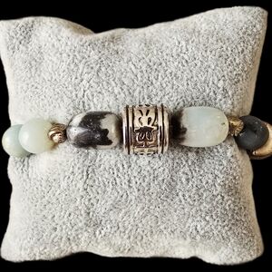 Silver and Pale Jade Beaded Bracelet